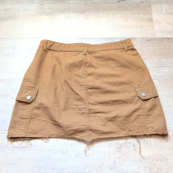 BDG Urban Outfitters Cargo Khaki Denim Canvas Mini Skirt Carpenter Tan/Camel M - Picture 2 of 7